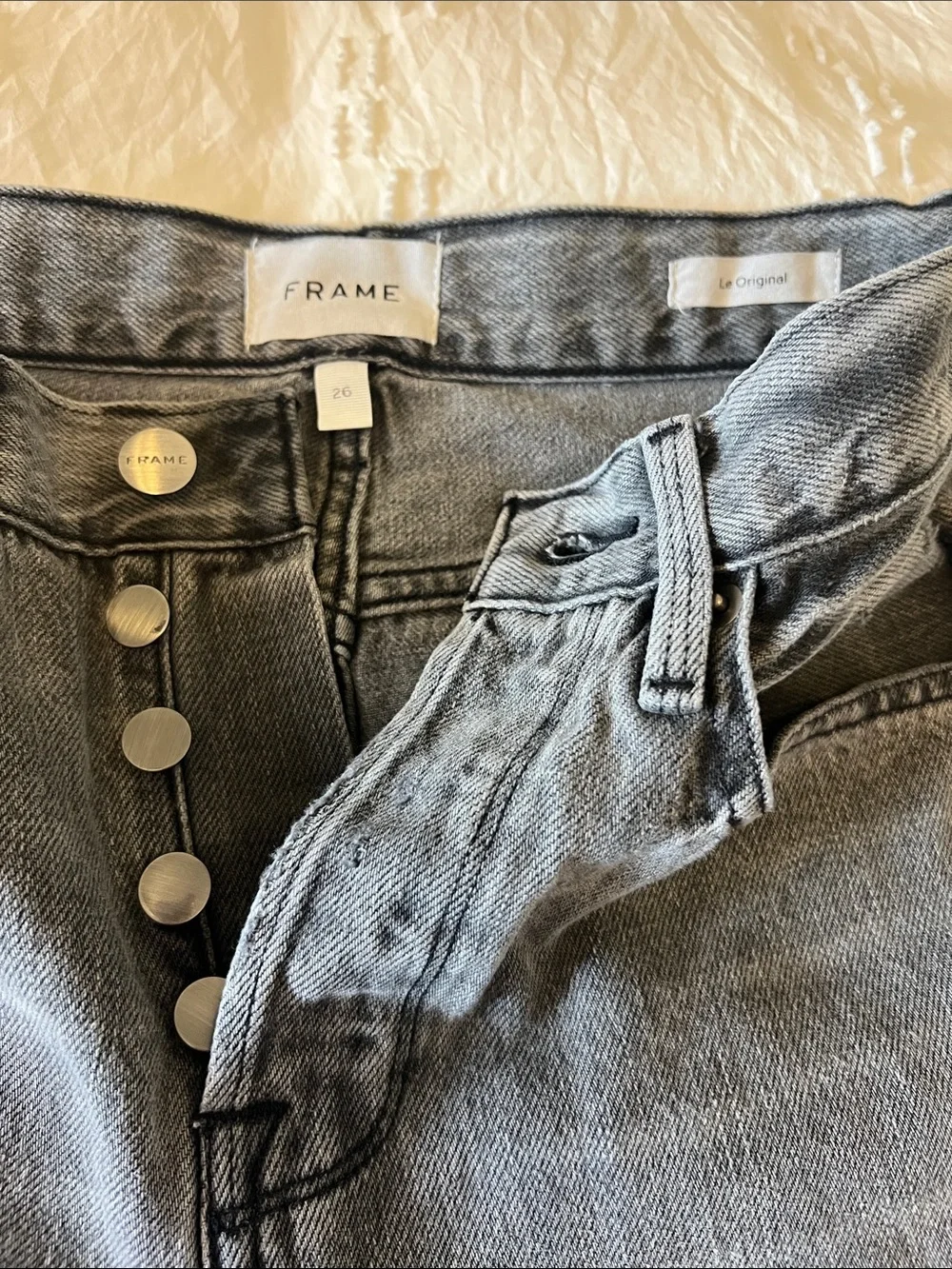 Frame Denim Jeans Le Original Gray Charcoal Washed Distressed Straight Ankle